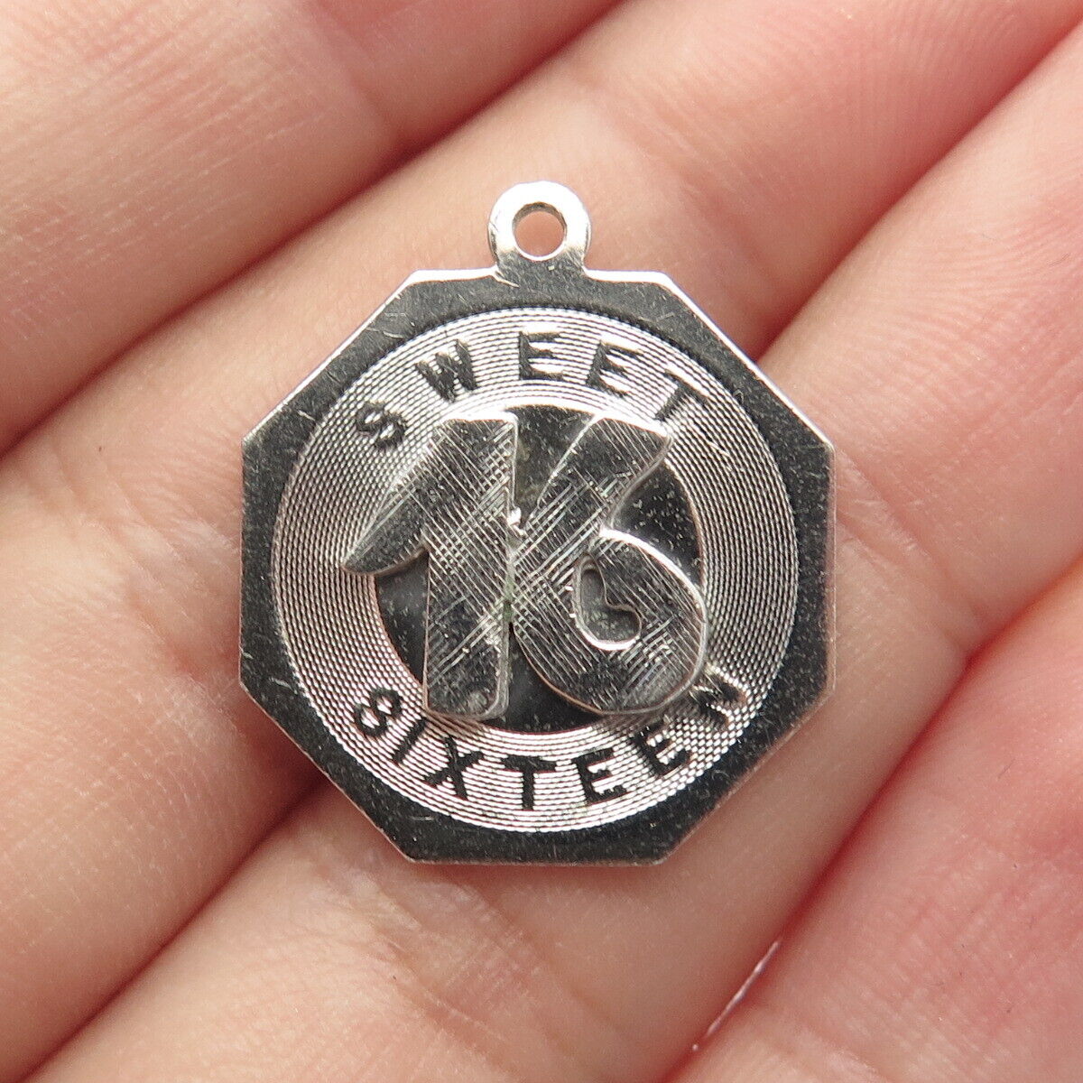 925 Sterling Silver Vintage "Sweet Sixteen" Octagon Pendant