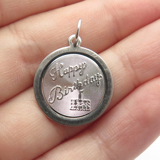 925 Sterling Silver Vintage Textured "Happy Birthday" Round Pendant