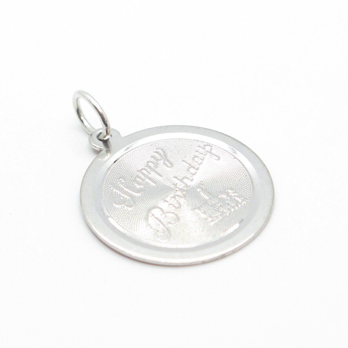 925 Sterling Silver Vintage Textured "Happy Birthday" Round Pendant