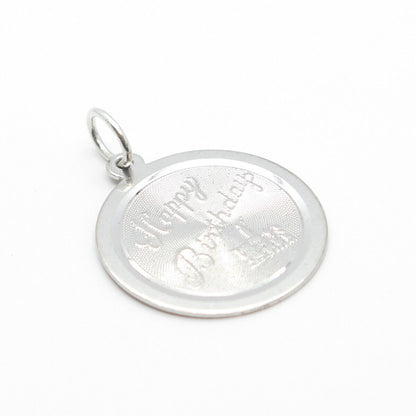 925 Sterling Silver Vintage Textured "Happy Birthday" Round Pendant