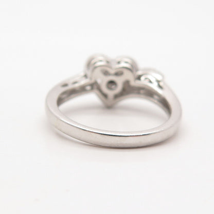 925 Sterling Silver Real White Diamond Heart Ring Size 7