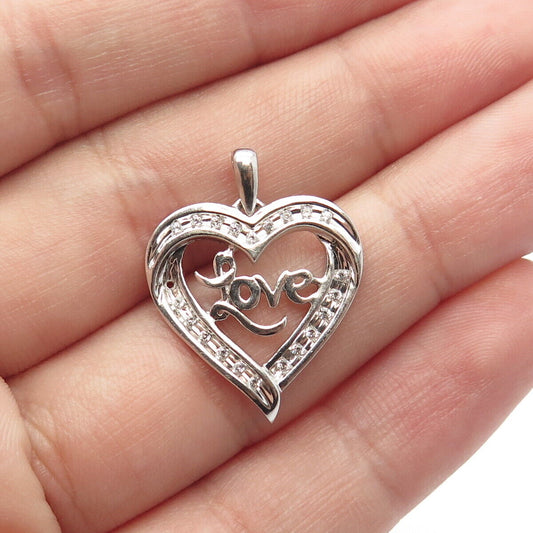 925 Sterling Silver Vintage  C Z "Love" Heart Charm Pendant