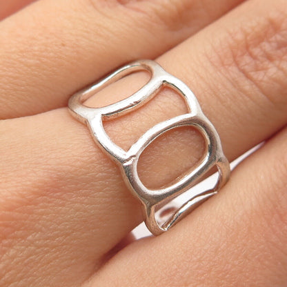 925 Sterling Silver Vintage Modernist Open Wide Ring Size 8.25