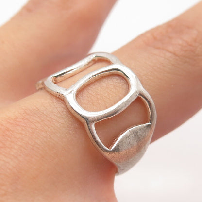 925 Sterling Silver Vintage Modernist Open Wide Ring Size 8.25