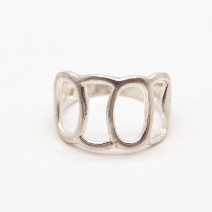 925 Sterling Silver Vintage Modernist Open Wide Ring Size 8.25