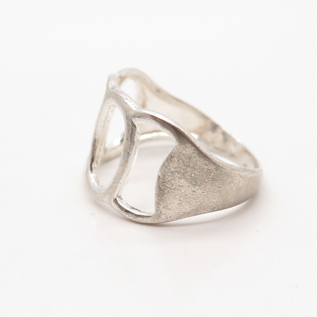 925 Sterling Silver Vintage Modernist Open Wide Ring Size 8.25