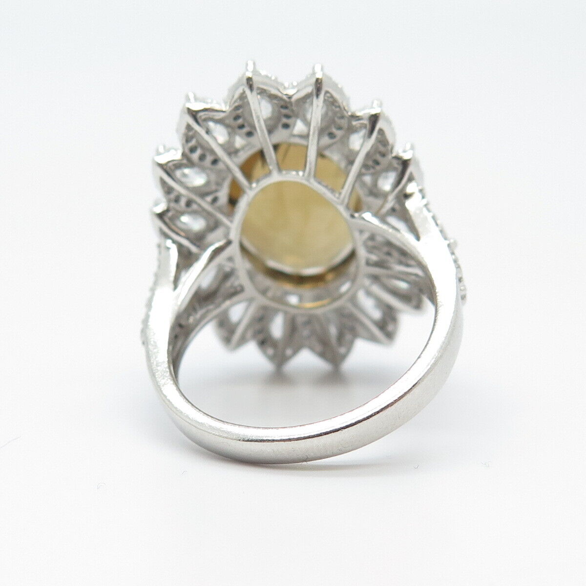 925 Sterling Silver Real Citrine Gemstone & White C Z Ring Size 7