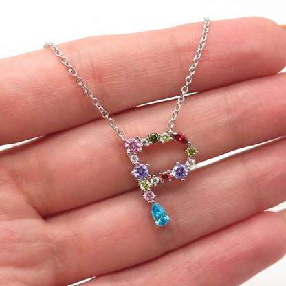 925 Sterling Silver Multi-Color C Z Rolo Chain Necklace 18"