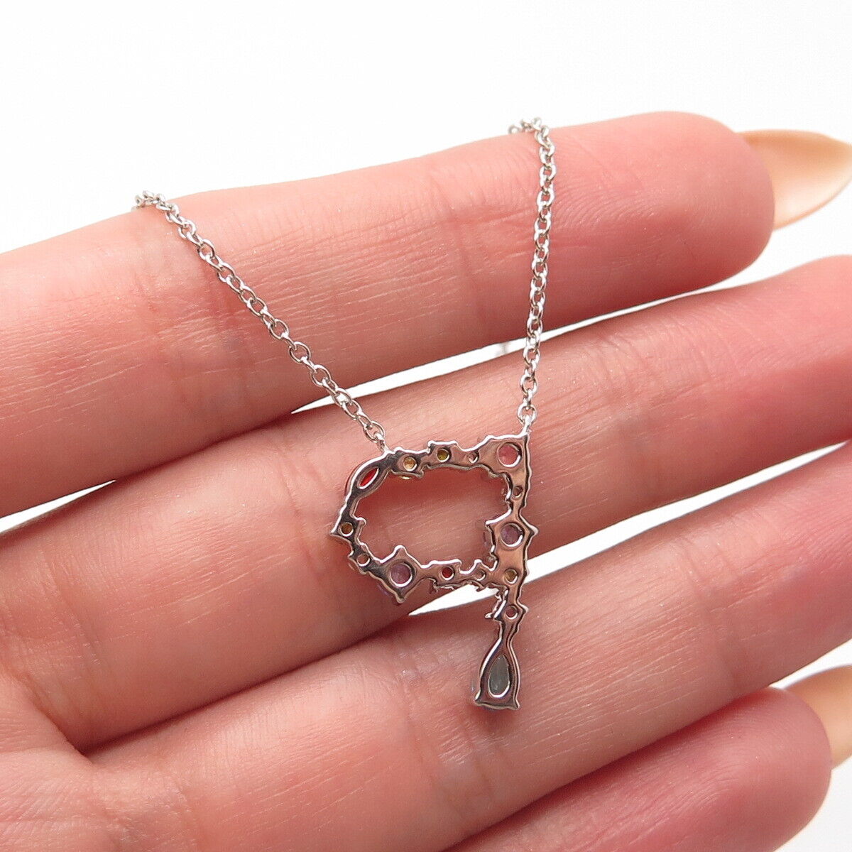 925 Sterling Silver Multi-Color C Z Rolo Chain Necklace 18"