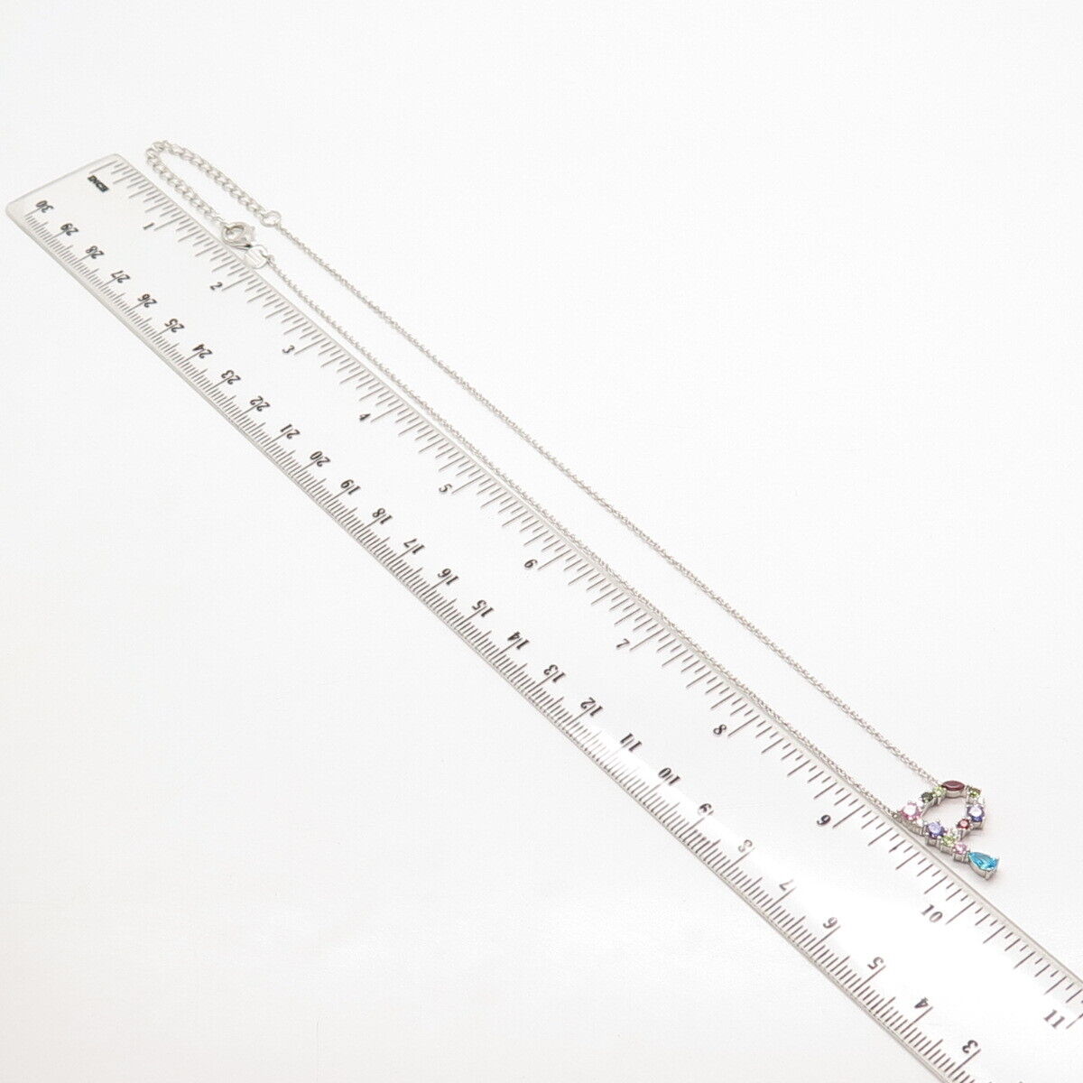 925 Sterling Silver Multi-Color C Z Rolo Chain Necklace 18"