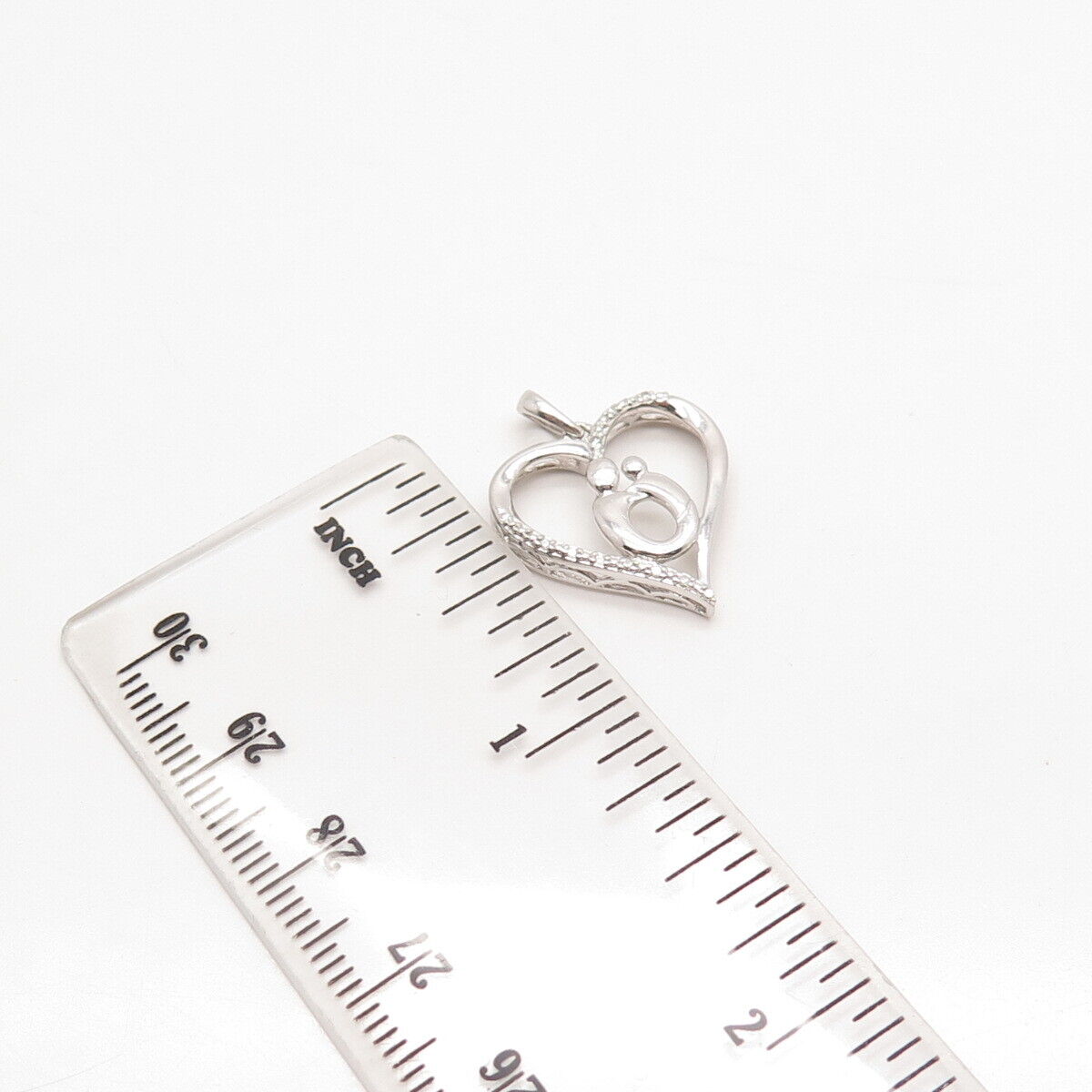 925 Sterling Silver Real Diamond Mother & Baby Heart Pendant