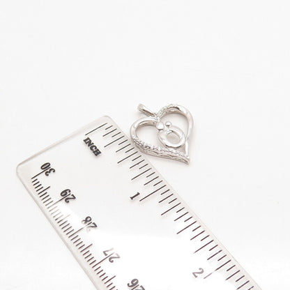 925 Sterling Silver Real Diamond Mother & Baby Heart Pendant