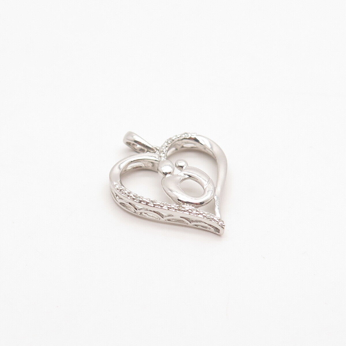 925 Sterling Silver Real Diamond Mother & Baby Heart Pendant