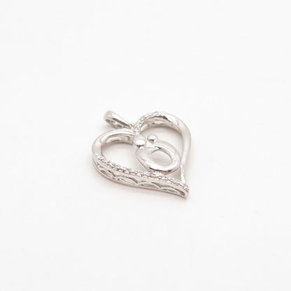 925 Sterling Silver Real Diamond Mother & Baby Heart Pendant