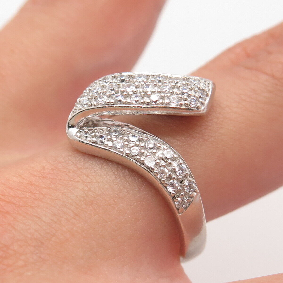 925 Sterling Silver SAI Pave C Z Zig-Zag Ring Size 7.75