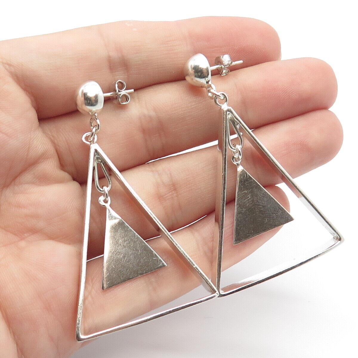 925 Sterling Silver Vintage Modernist Dangling Earrings