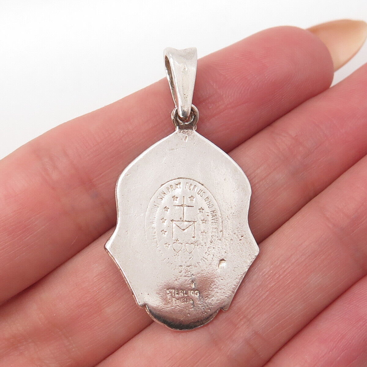 925 Sterling Silver Vintage Theda Virgin Mary Religious Pendant