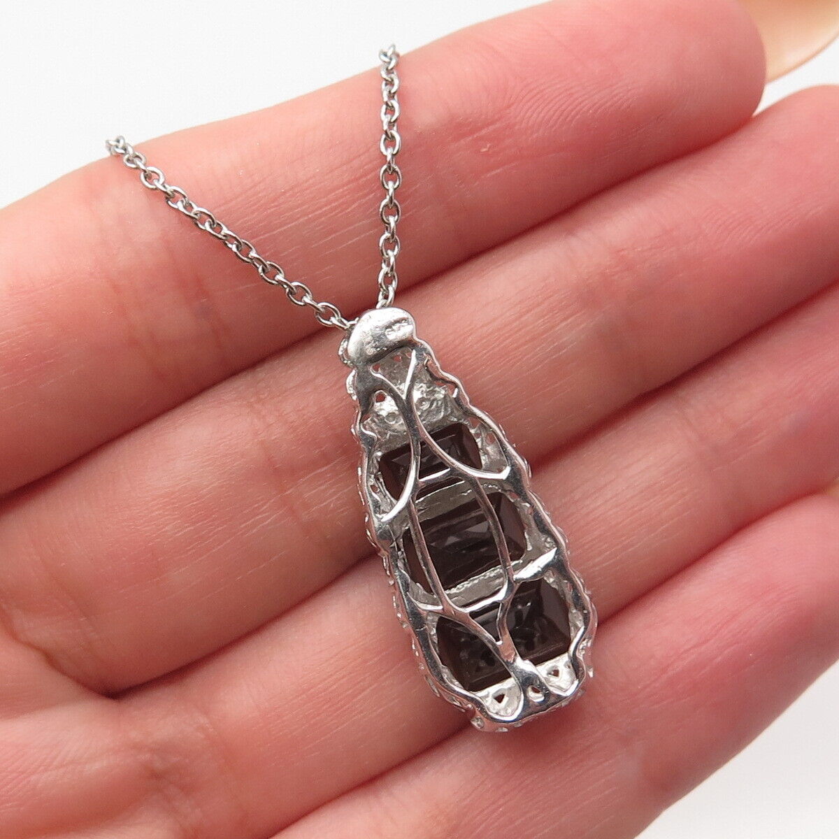 925 Sterling Silver STS Real Smoky Quartz Graduated Rolo Chain Necklace 20"