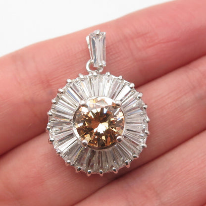 925 Sterling Silver Yellow & White C Z Round Pendant