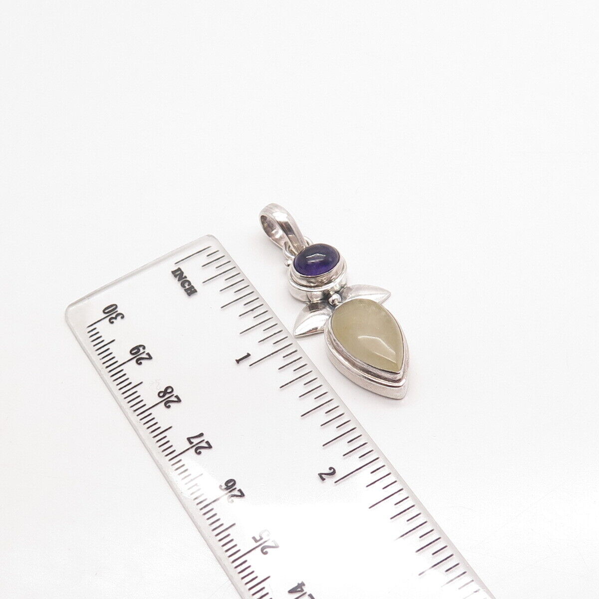 925 Sterling Silver Vintage Real Quartz & Amethyst Gemstone Pendant