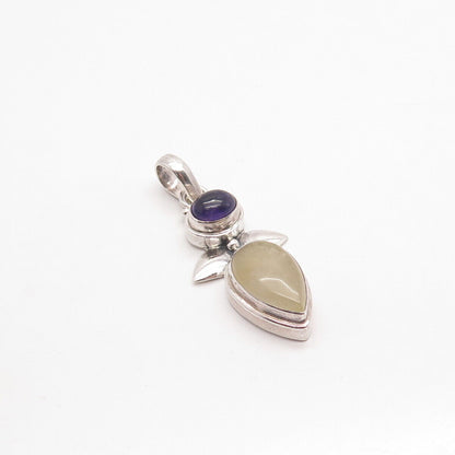 925 Sterling Silver Vintage Real Quartz & Amethyst Gemstone Pendant