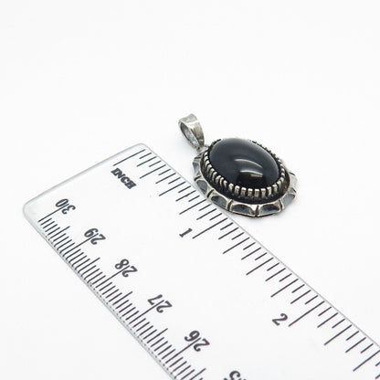 925 Sterling Silver Vintage Real Black Onyx Gem Oval Pendant