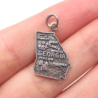 925 Sterling Silver Vintage "Georgia" Map Pendant