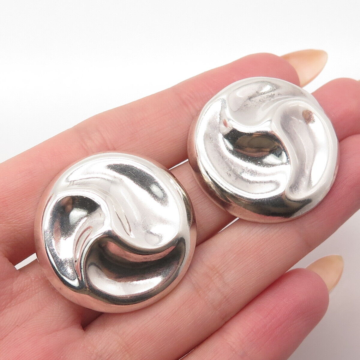 925 Sterling Silver Vintage Mexico Ribbed Round Earrings