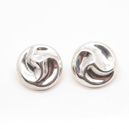 925 Sterling Silver Vintage Mexico Ribbed Round Earrings