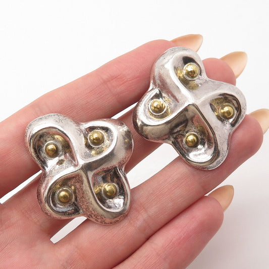 925 Sterling Silver 2-Tone Vintage Mexico Modernist Clip On Earrings