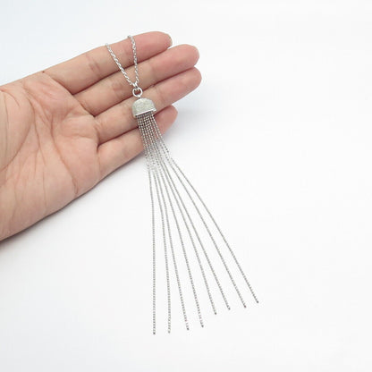 925 Sterling Silver Pave C Z Rolo / Beaded Chain Necklace 24"