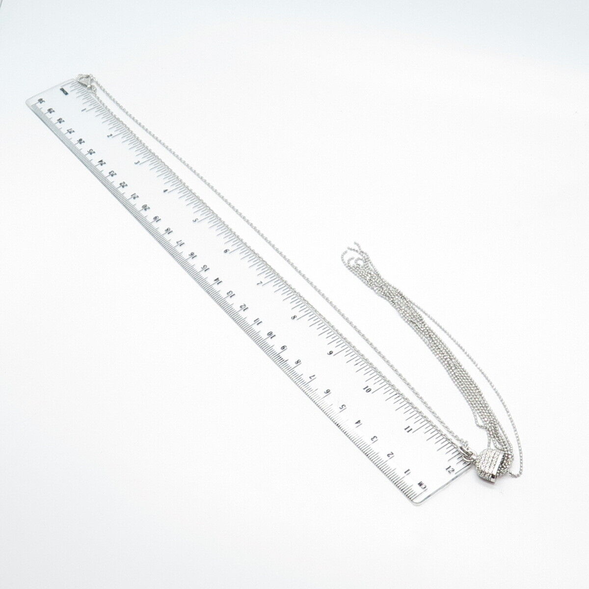 925 Sterling Silver Pave C Z Rolo / Beaded Chain Necklace 24"