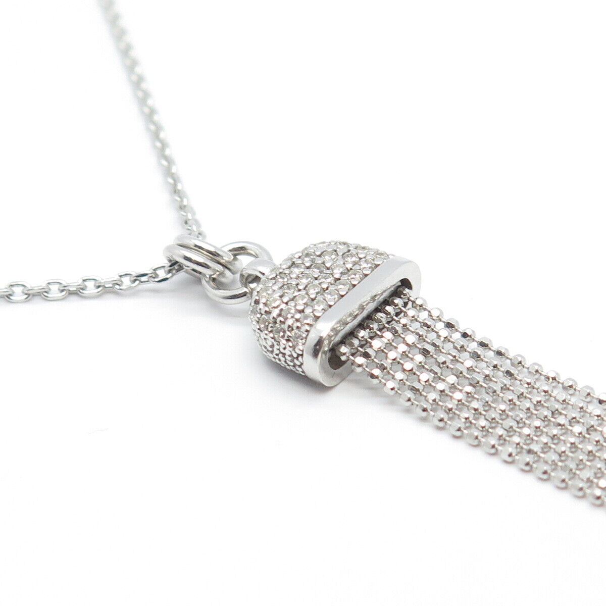 925 Sterling Silver Pave C Z Rolo / Beaded Chain Necklace 24"