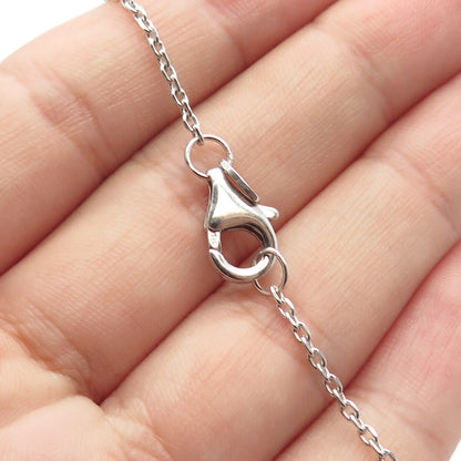 925 Sterling Silver Pave C Z Rolo / Beaded Chain Necklace 24"