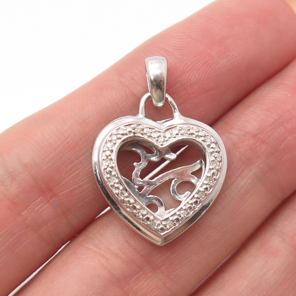 925 Sterling Silver SAI Real Diamond Heart Picture Frame Pendant