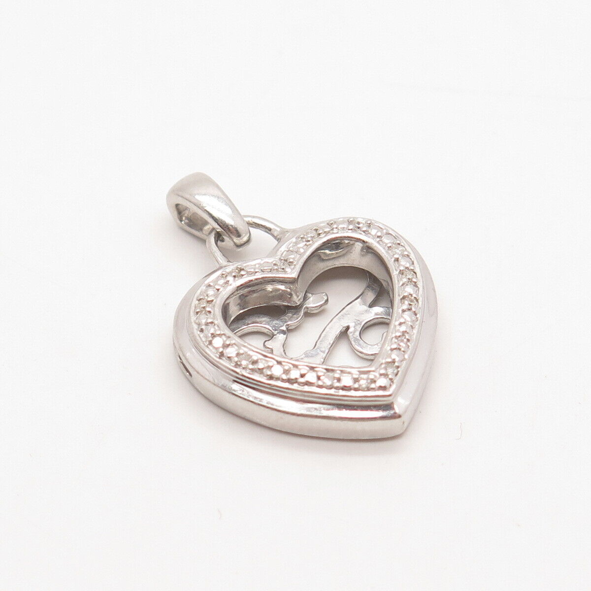 925 Sterling Silver SAI Real Diamond Heart Picture Frame Pendant