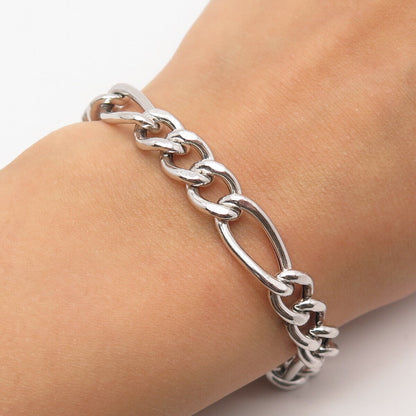 925 Sterling Silver Italy BSI Figaro Link Bracelet 8.5"