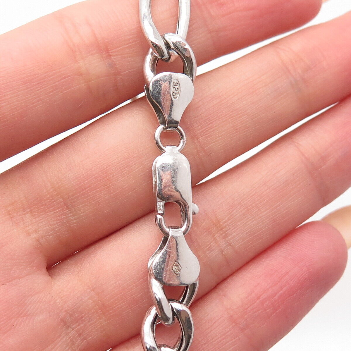 925 Sterling Silver Italy BSI Figaro Link Bracelet 8.5"