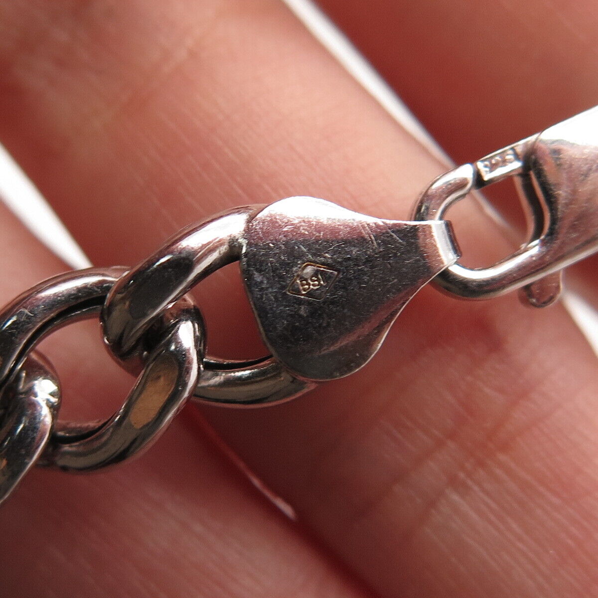 925 Sterling Silver Italy BSI Figaro Link Bracelet 8.5"