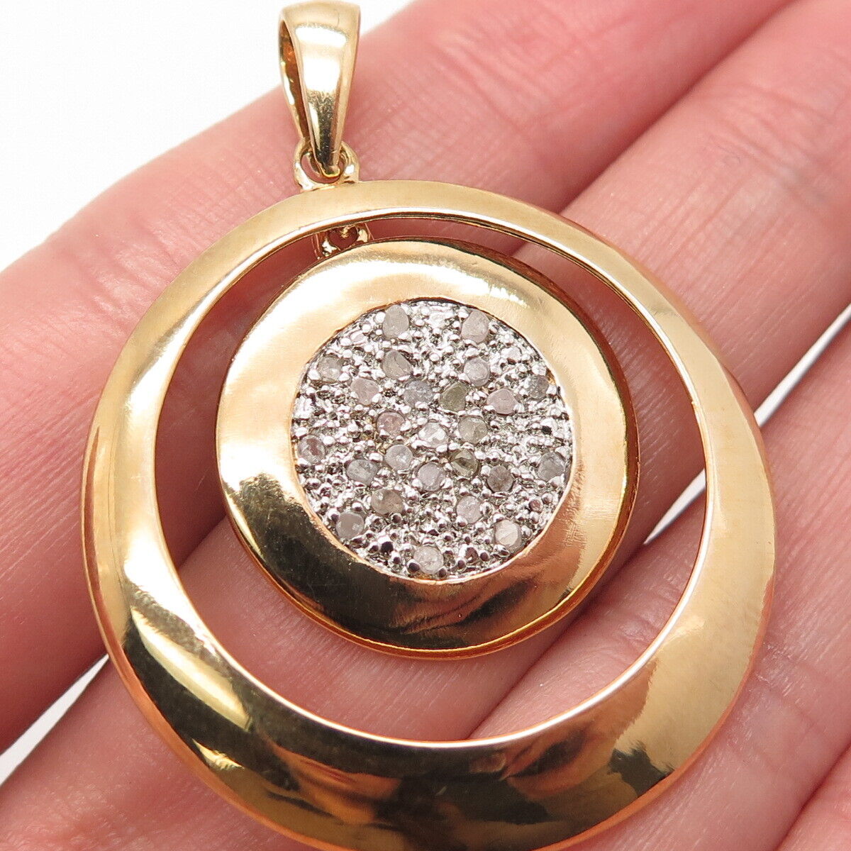 925 Sterling Silver Gold Plated Real Diamond Modernist Pendant