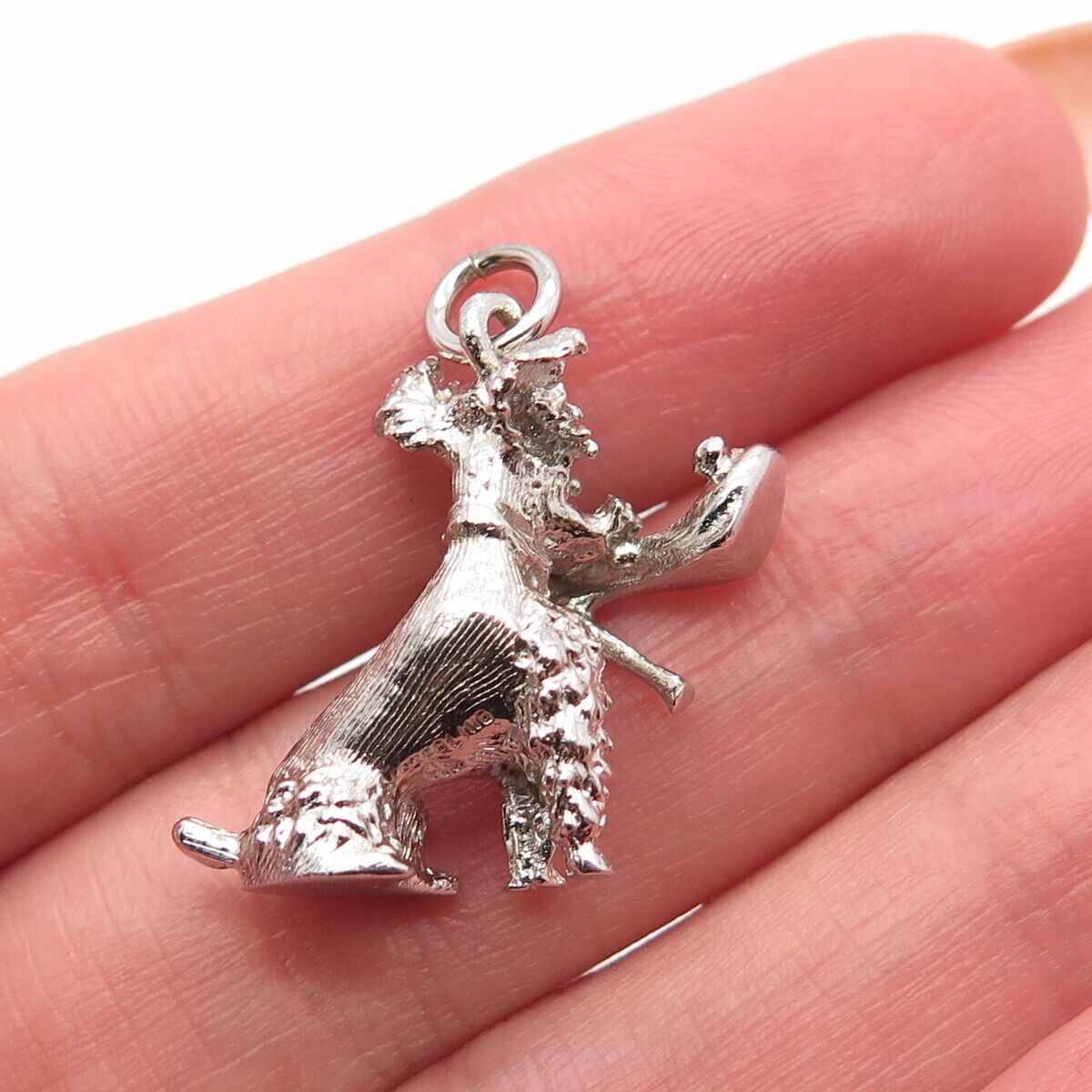 925 Sterling Silver Vintage Old Stock Glass Dog w/ Shoe Pendant