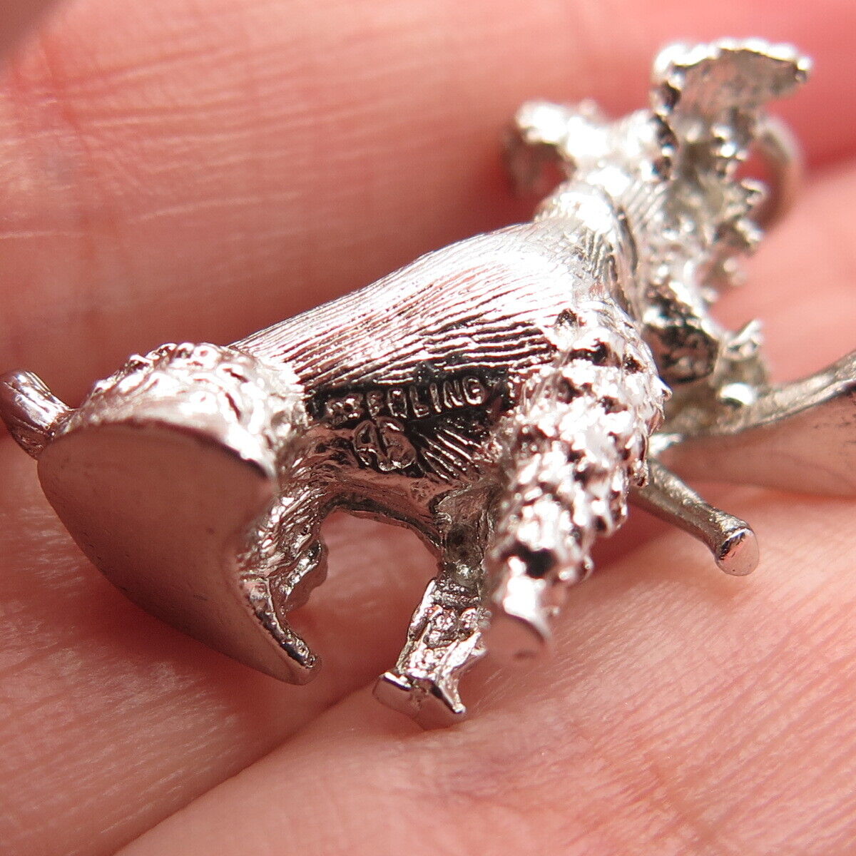 925 Sterling Silver Vintage Old Stock Glass Dog w/ Shoe Pendant