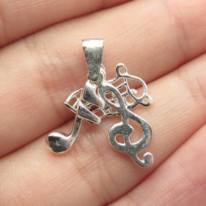 925 Sterling Silver Vintage SU Treble Clef & Musical Notes Charm Pendant