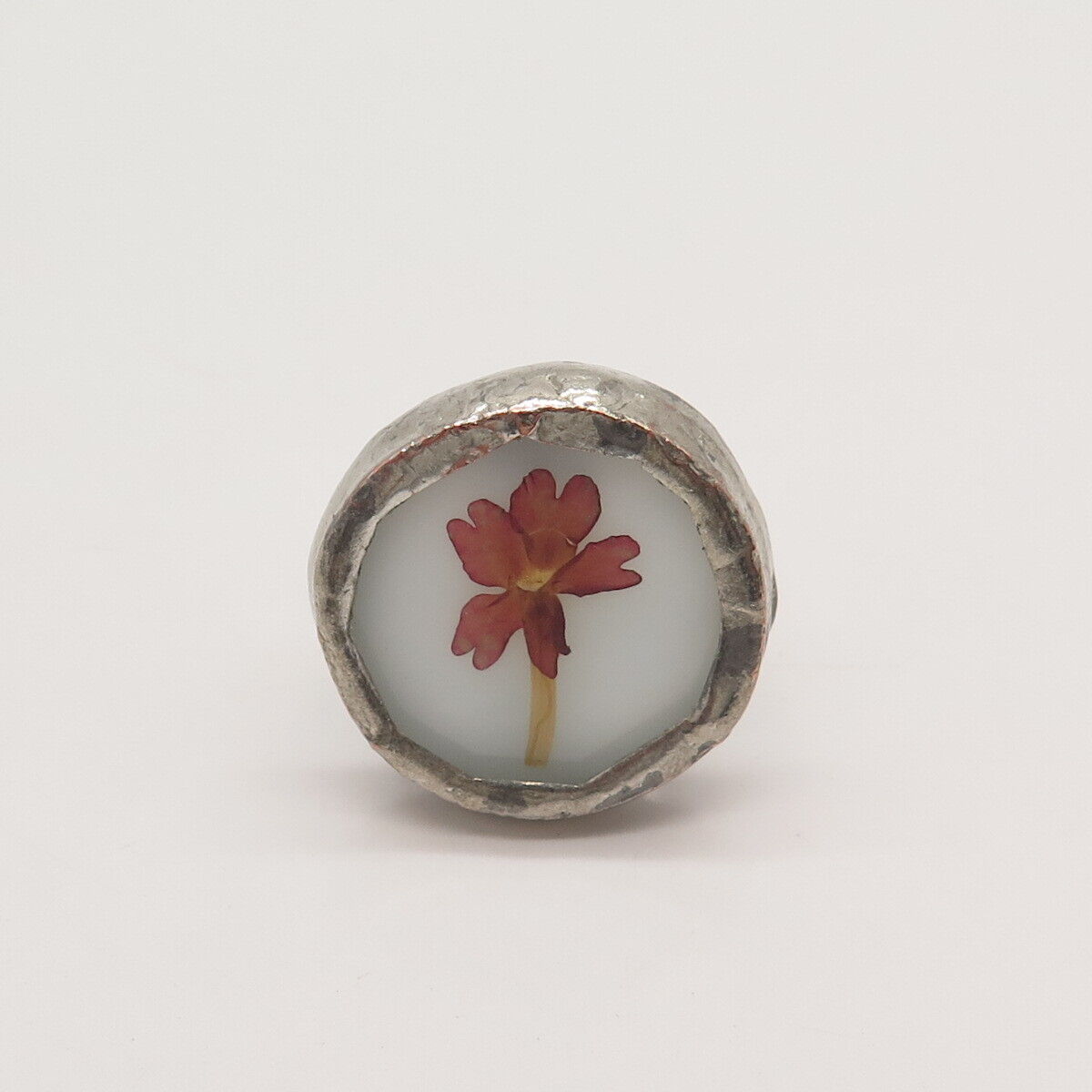 925 Sterling Silver Antique Ceramic Hand-Painted Floral Ring Size 8