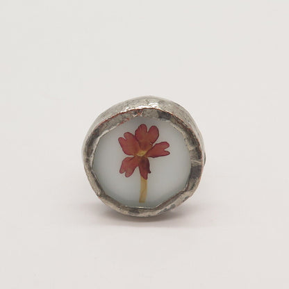 925 Sterling Silver Antique Ceramic Hand-Painted Floral Ring Size 8