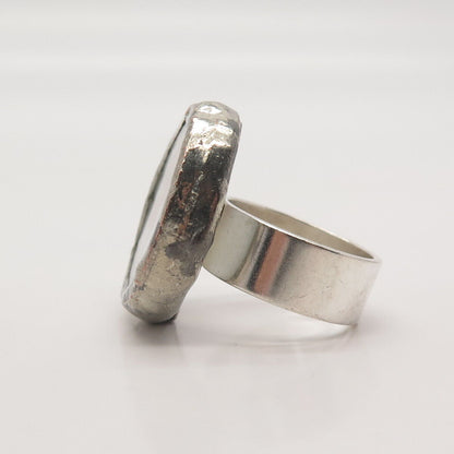 925 Sterling Silver Antique Ceramic Hand-Painted Floral Ring Size 8