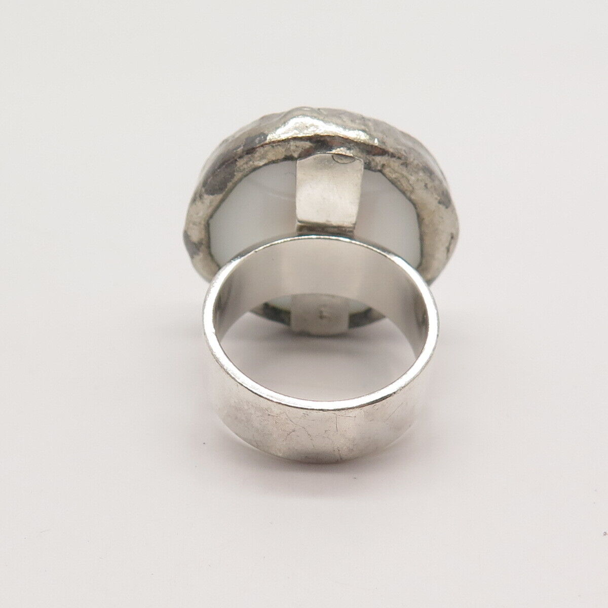 925 Sterling Silver Antique Ceramic Hand-Painted Floral Ring Size 8