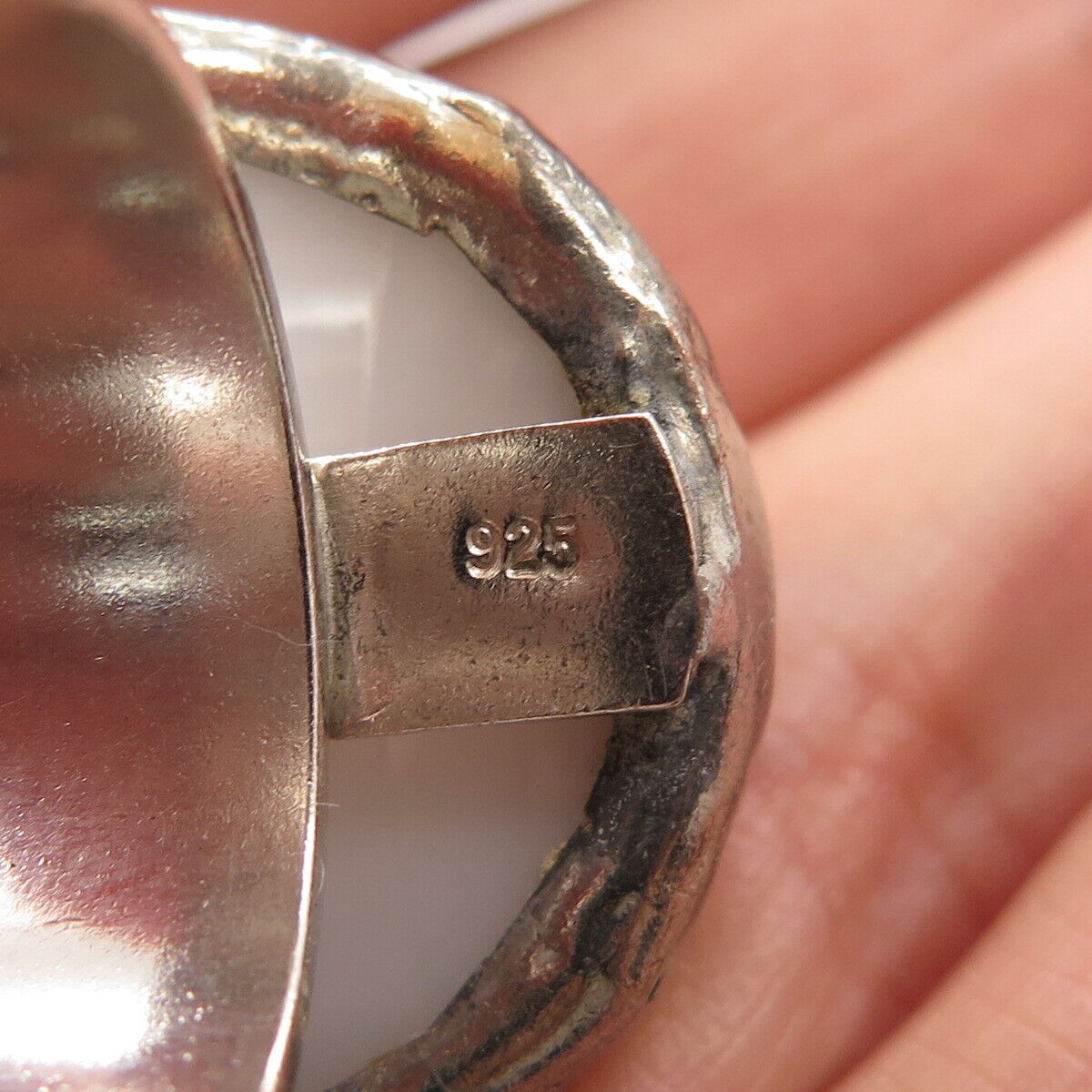 925 Sterling Silver Antique Ceramic Hand-Painted Floral Ring Size 8