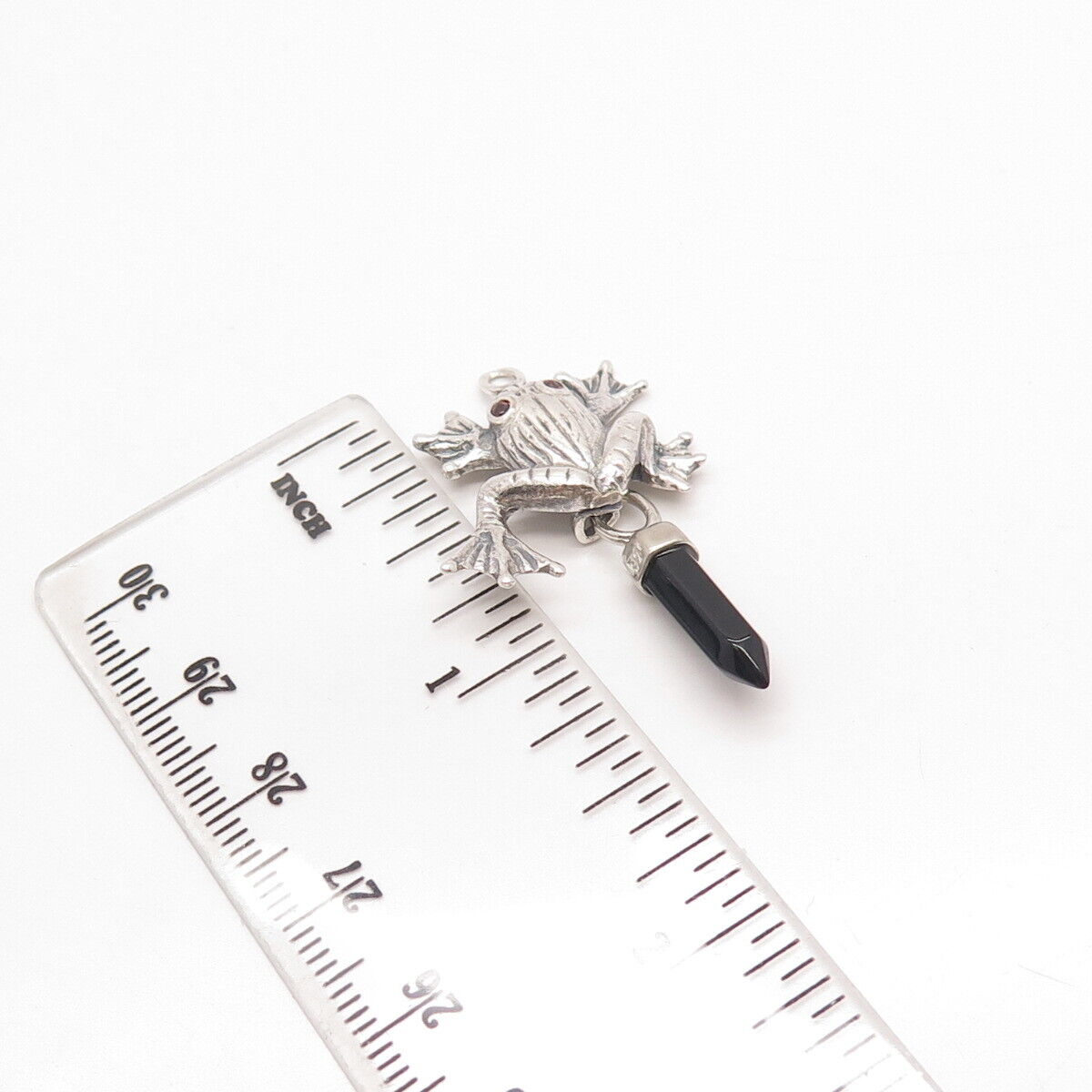 925 Sterling Silver Vintage Real Black Onyx Gem Fog For Good Luck Amulet Pendant