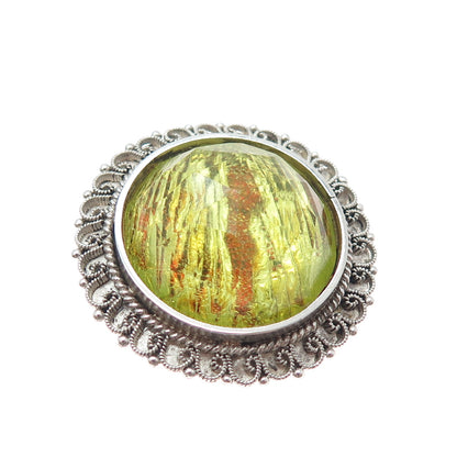 925 Sterling Silver Vintage Mexico Dichroic Glass Sun Pin Brooch / Pendant